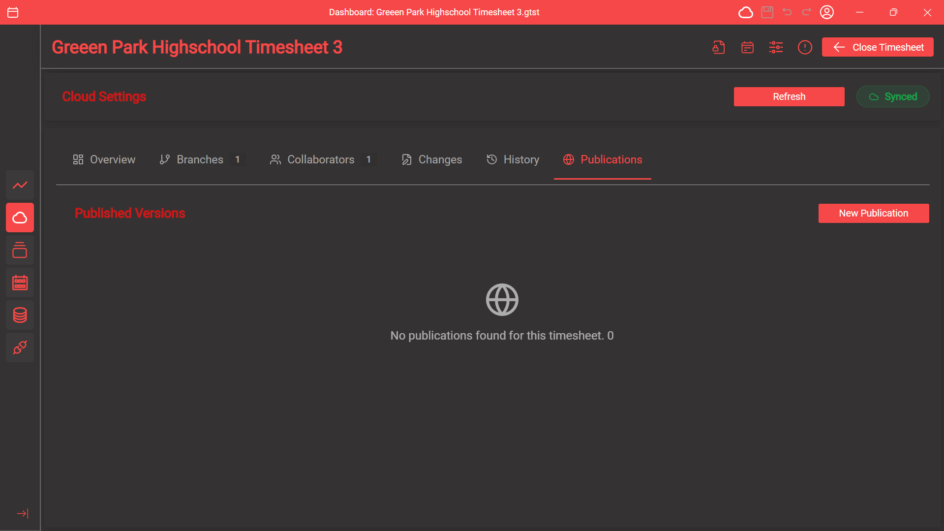 Cloud settings publications tab