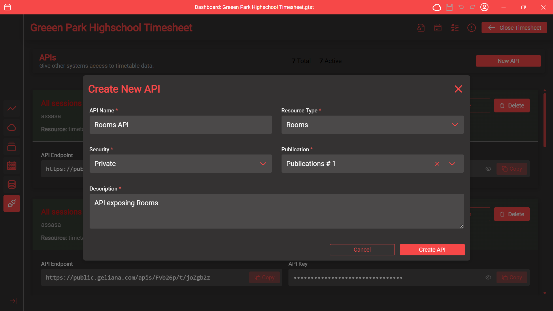 Create New API Popup