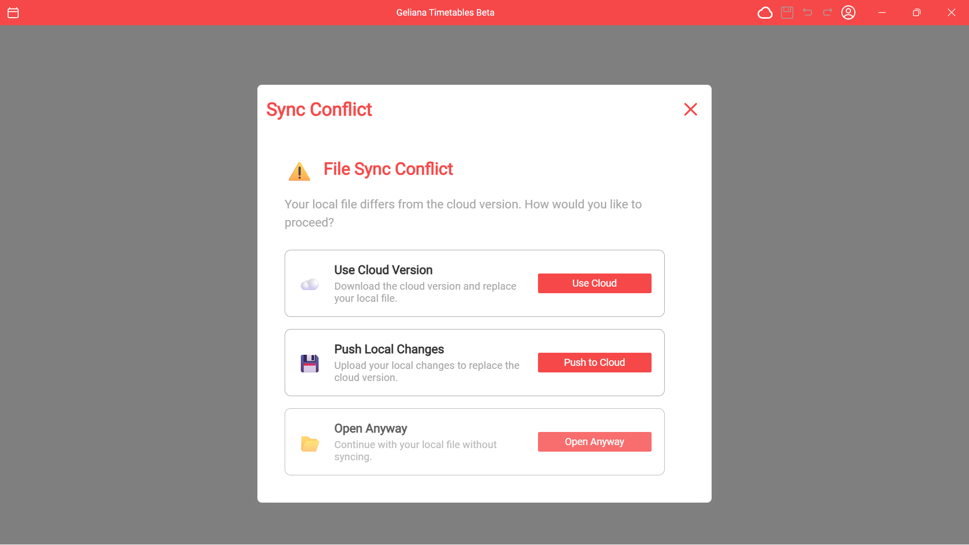 Sync conflict popup