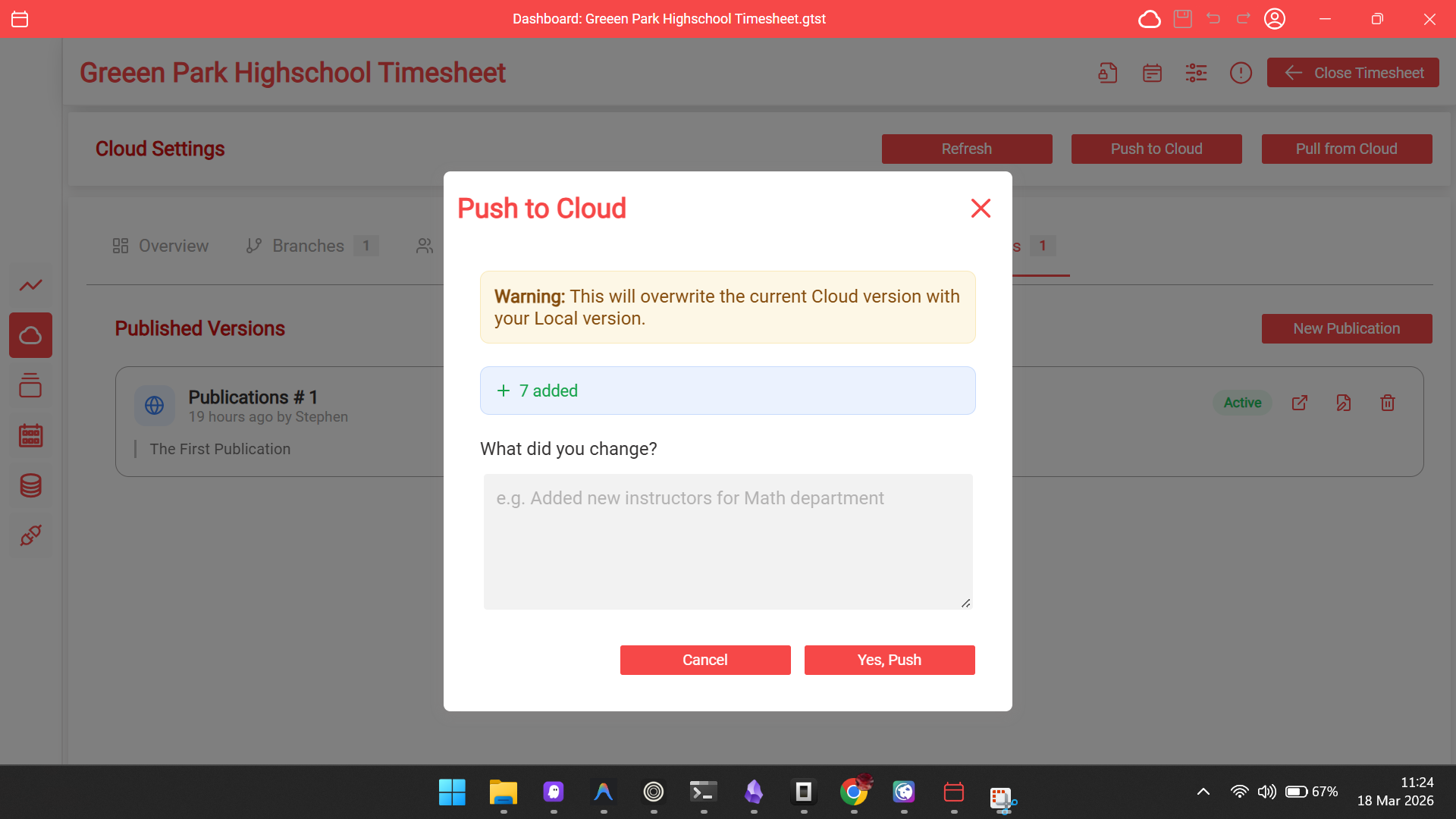 Push to cloud popup