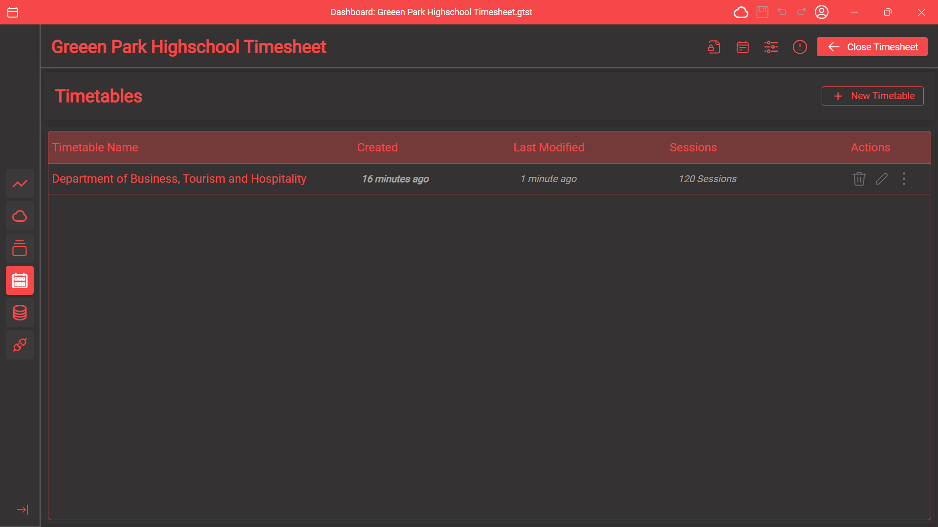 Green Park Timesheet with timetable