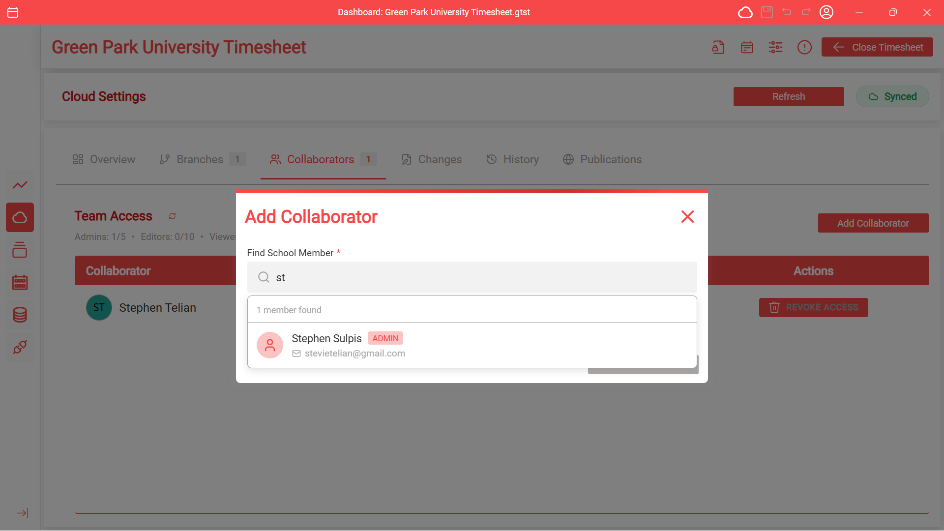 Add collaborator popup