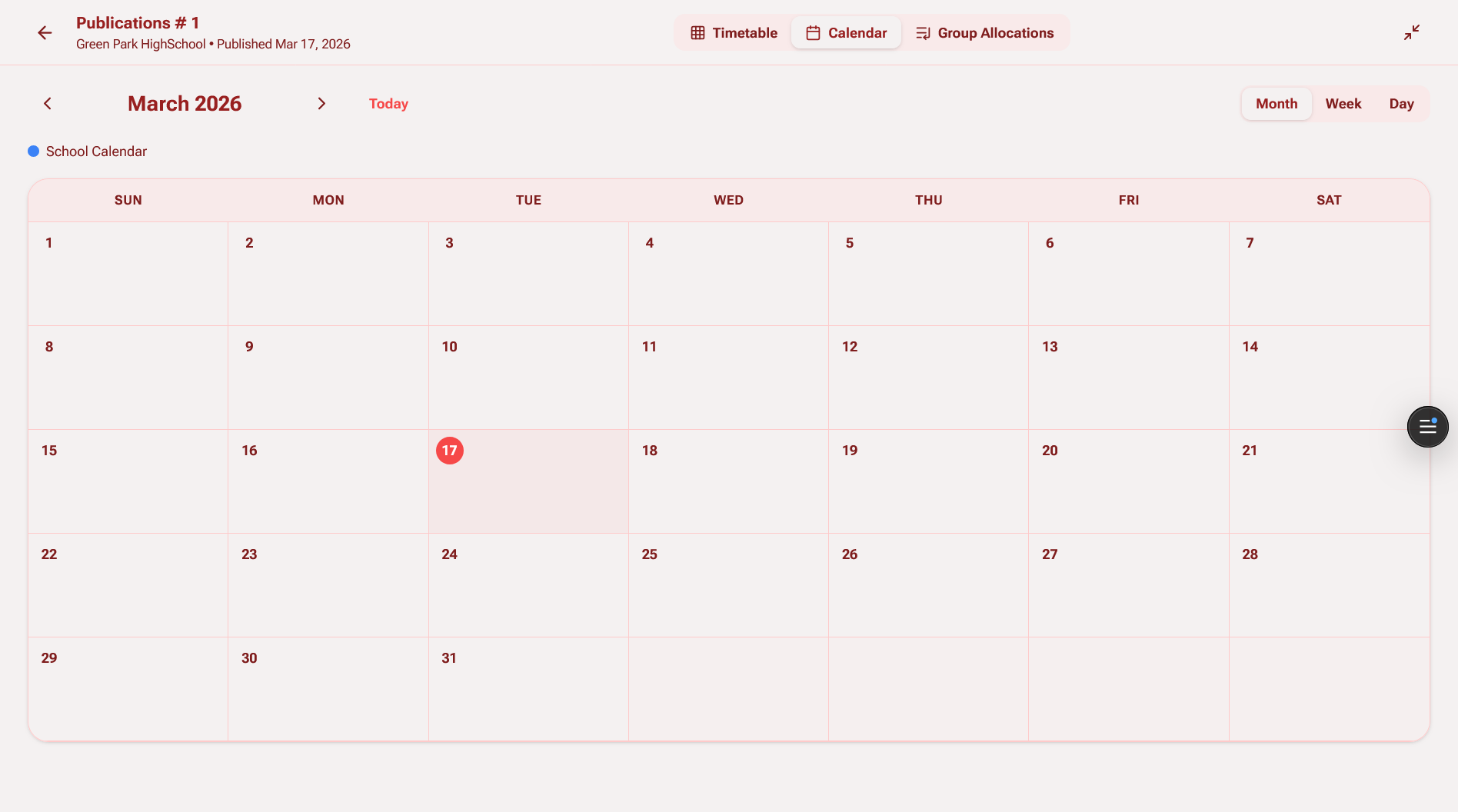 Calendar view